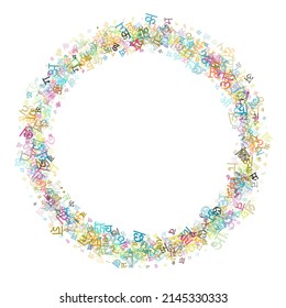 Fondo vectorial colorido hecho de alfabetos hindi, guiones, letras o caracteres de estilo plano.