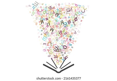 Fondo vectorial colorido hecho de alfabetos rusos, guiones, letras o caracteres de estilo plano.
