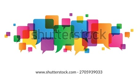 Colorful vector background with overlapping speech bubbles and squares