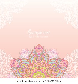 Colorful vector background. Round floral ornament card.