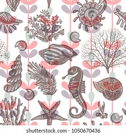 Colorful vector background with sea creatures. Wallpaper for smart phone cover textile web cards invitations curtains