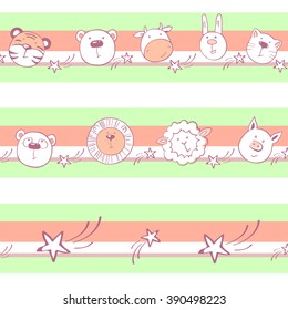 Colorful vector background seamless pattern with animals