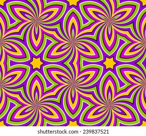 Colorful vector background with six-pointed stars (motion illusion). Seamless pattern.