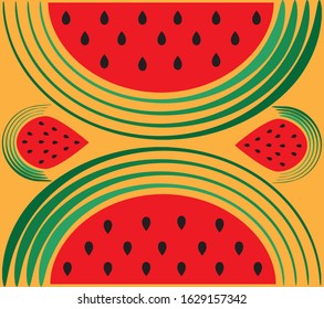 Colorful vector background with slices of watermelon.