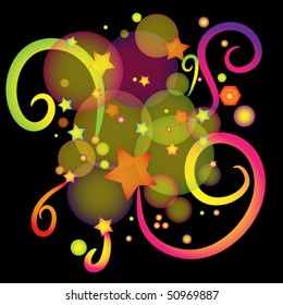 Colorful vector background with stars and curls