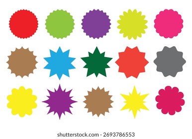 Colorful Vector Badge Shapes Set – Blank Label, Sticker, and Burst Star Icons for Graphic Design, Sale Tags, and Branding Templates
