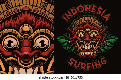 Un colorido vector Máscara de Bali, este diseño se puede usar como una camiseta impresa, como ilustración para una tabla de surf, y para muchos otros usos.