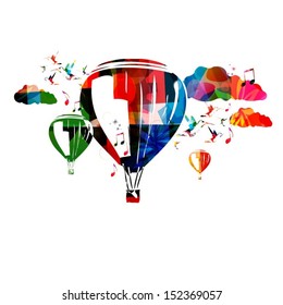 Colorful vector balloons with hummingbirds background.