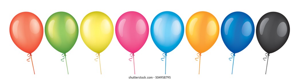 colorful vector balloons, isolated on white background. red, green, yellow, pink, blue, orange and black vector balloons for greeting card design decoration.
