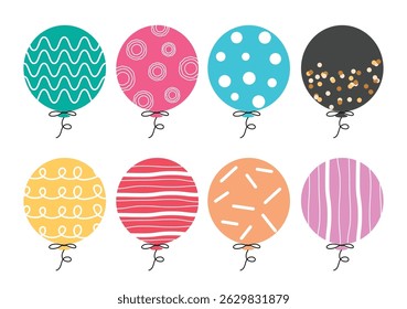 Colorful vector balloons set isolated in white background. Balloons clipart.