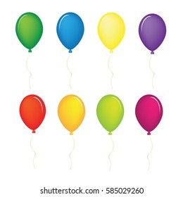 Colorful vector balloons set, Isolated on white background. red, green, yellow, pink, blue, orange, perple and brown vector balloons for greeting card design decoration.