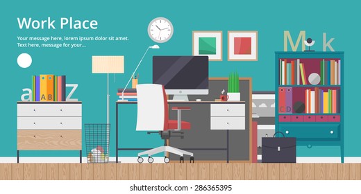 Colorful vector banner. Workplace. Workspace. Quality design illustration, elements and concept. Flat style