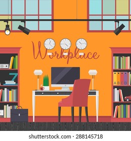 Colorful vector banner. Workplace. Workspace. Quality design illustration, elements and concept. Flat style