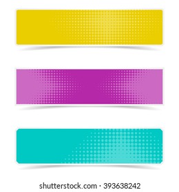 Colorful vector banners with halftone design and shadows