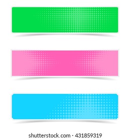 Colorful vector banners with halftone design and shadows