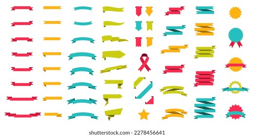 Colorful vector banners with ribbons. A set of ribbons with a label, tag and quality badges. A set of banners and a colorful ribbon highlighted on a white background.