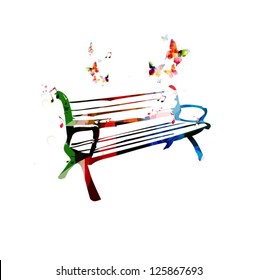 Colorful vector bench with butterflies background