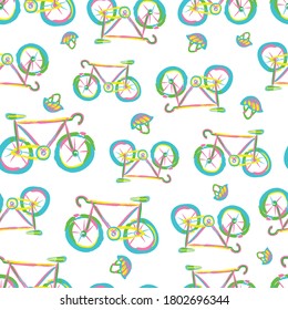 Colorful Vector Bicycles Seamless Pattern