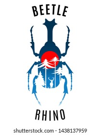 Colorful vector of big beetle with horns, wings. Vector Rhino beetle flying. Insect isolated