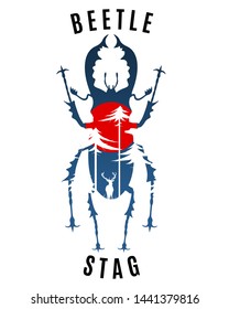 Colorful vector of big beetle with horns, wings. Vector beetle stag flying. Insect isolated