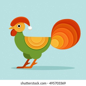 Colorful vector bird symbol design. Rooster, cock portrait cartoon illustration. Holiday greeting card design element. 