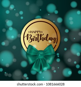 Colorful vector birthday card with bow and bokeh background
