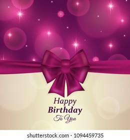 Colorful vector birthday card with text space. Decorated with bow and bokeh background