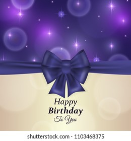 Colorful vector birthday card with text space. Decorated with bow and bokeh background