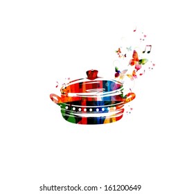 Colorful vector boiling pot background with butterflies.