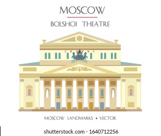 Colorful vector Bolshoi Theatre (Big Theatre), famous landmark of Moscow, Russia. Vector flat illustration isolated on white background. Stock illustration