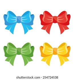Colorful vector bows set. New creative trendy illustration. Blue, green, red and yellow decorative bows collection. Isolated on white background.