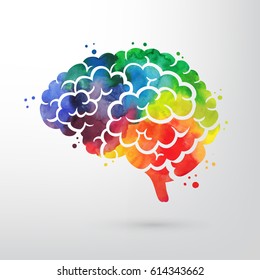 Colorful vector brain illustration, brain handdrawn painting, mind concept drawing