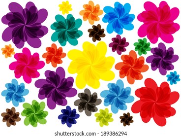 colorful vector bright transparent flowers isolated on white background