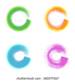 Colorful vector brush stroke round design elements collection