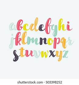 Colorful vector bubble-shaped letters hand drawn set. Lower case cute alphabet