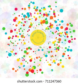 Colorful vector burst with the lines, circles, and splashes at the background.