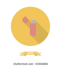 Colorful vector business office flat icon USB flash drive, memory card, camera, storage