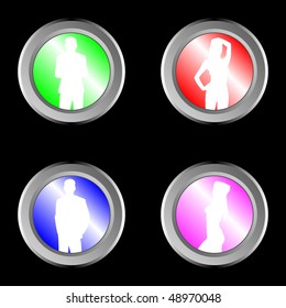 Colorful vector buttons with man and woman