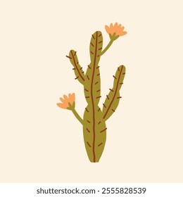 Colorful vector cactus illustration with blooming flowers. Vector hand drawn illustration in freehand style