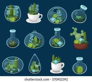 Colorful vector cactus and succulent set. Elements for invitations, greeting cards, covers and other items. 