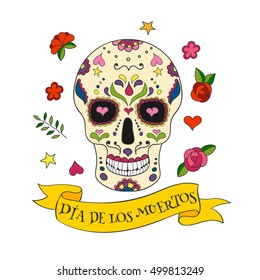 Colorful vector Calavera skull.  Sugar skull for Mexican day of the dead