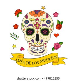 Colorful vector Calavera skull.  Sugar skull for Mexican day of the dead