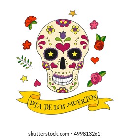 Colorful vector Calavera skull.  Sugar skull for Mexican day of the dead