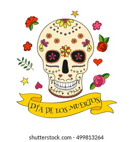 Colorful vector Calavera skull.  Sugar skull for Mexican day of the dead
