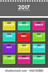 Colorful vector calendar for 2017 year. All months. 