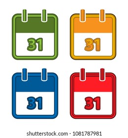 Colorful vector calendar. Calendar Date. 31. Flat design