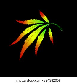 Colorful vector cannabis leaf on black background
