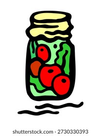 Vetor colorido enlatados frascos com tomates em conserva em salmoura em um fundo isolado branco