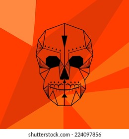 Colorful vector card with doodle skull on geometric orange abstract background