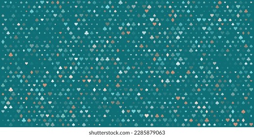 Colorful Vector Cards Signs Random Pattern Casino Background. Symbols of Playing Cards Spades, Hearts, Diamonds, Clubs. Casinos Business Advert Vector Design Background. Gambling Concept.